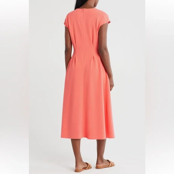 Pleated Waist Knit A-Line coral Dress NWT - Picture 2 of 3